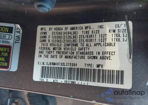 2013 Honda Cr-V Ex-L from USA, damaged, VIN 5J6RM4H7XDL070964